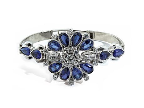Diamant-Armband mit blauen Steinen und Broschierung